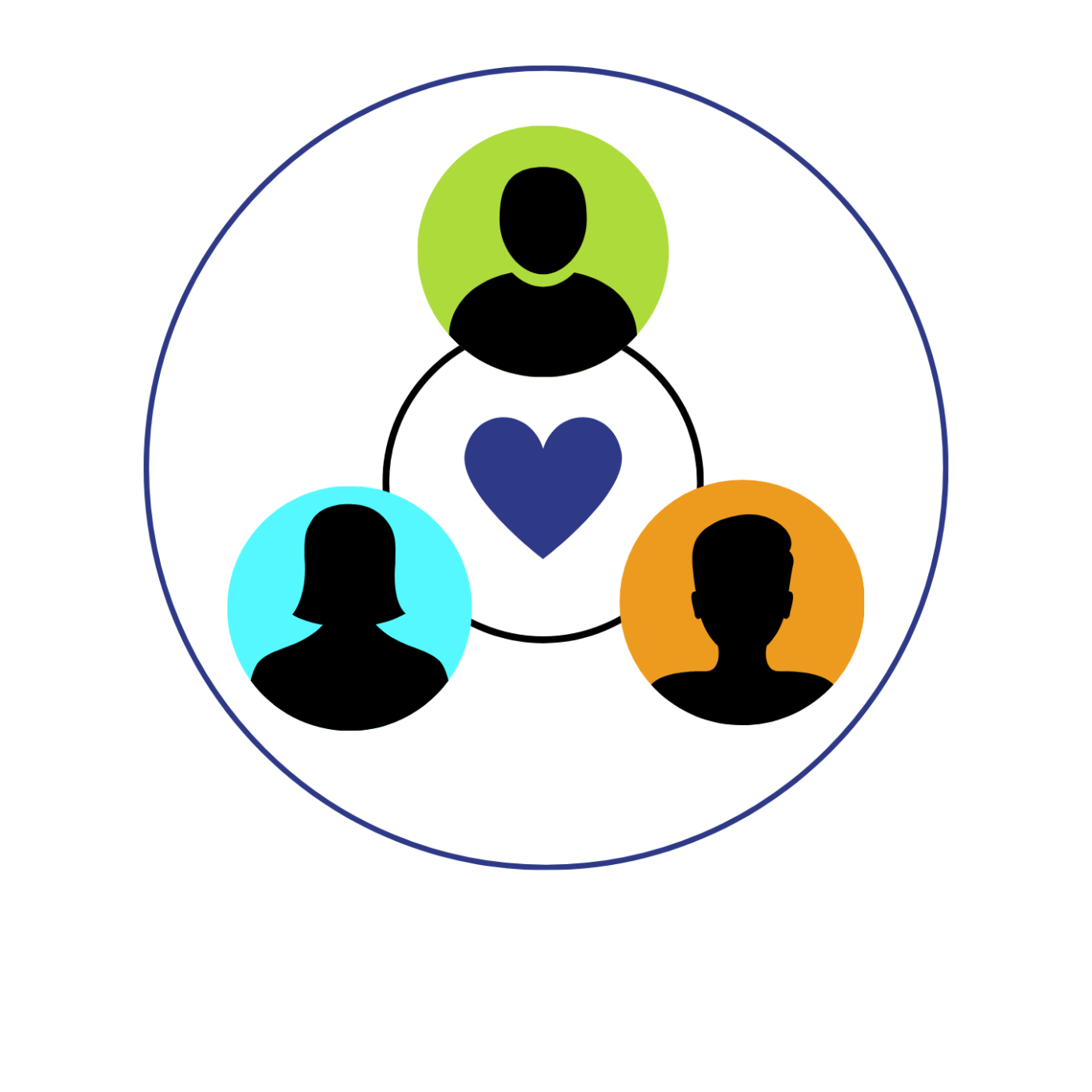 Qui sommes nous ? Icônes représentant des personnes reliées par un cœur, symbolisant la connexion et l'amour.
